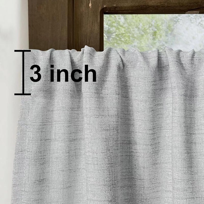 Oindec Faux Linen Kitchen Curtains 45 Inch Length Cafe Curtain Tiers for Living Room Basement Bathroom Windows Country Rustic Small Short Curtains, Set of 2, Grey - Image 2